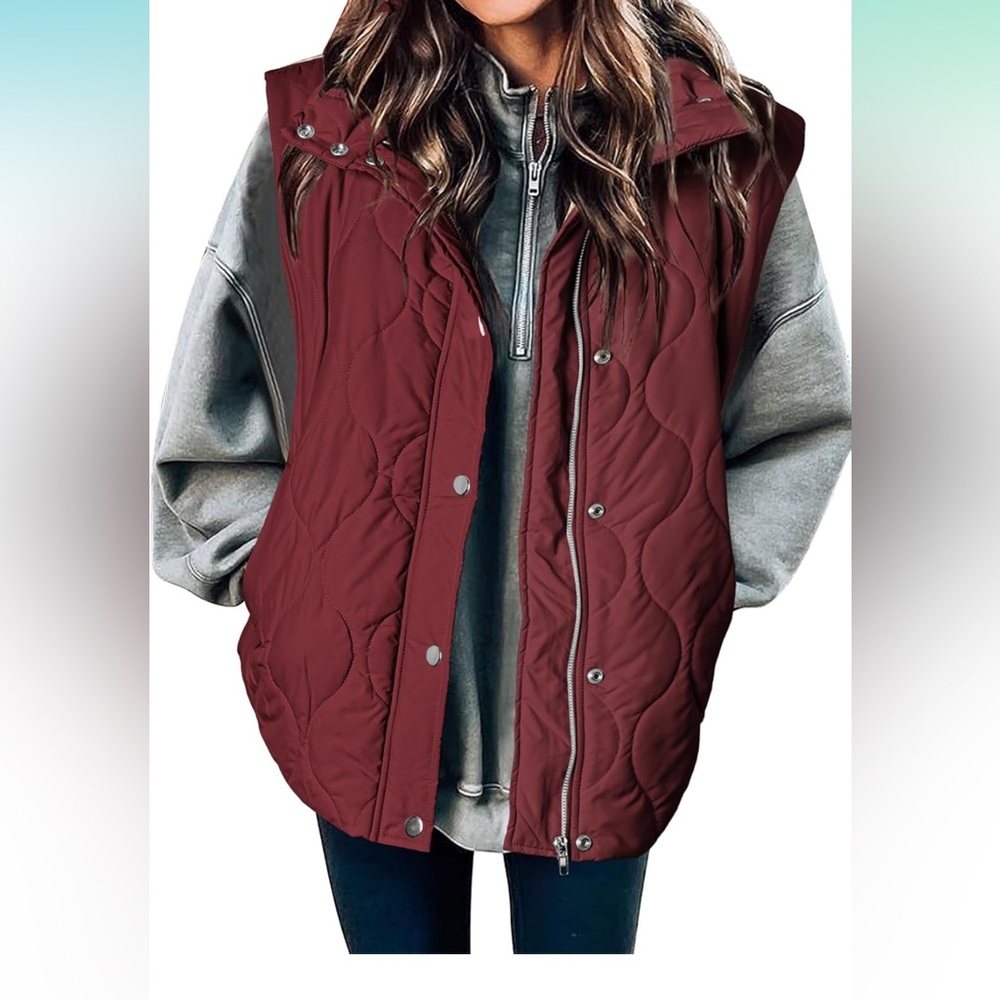 Women’s Oversized Maroon Slim Puffer Vest